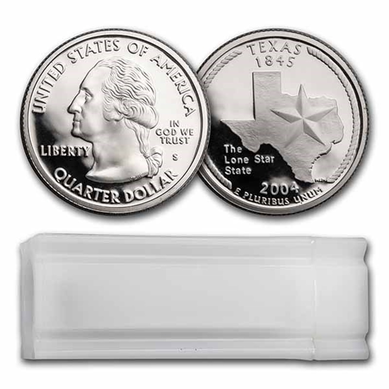 Compare 2004-S Texas Statehood Silver Proof Quarter 40-Coin Roll prices